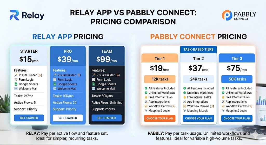 Relay app vs Pabbly pricing