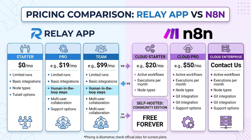 Relay app vs n8n pricing